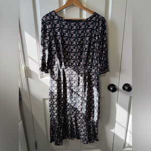 Boden Flippy Floral Dress Black Gray Pink Midi Size US 8L / UK 12L